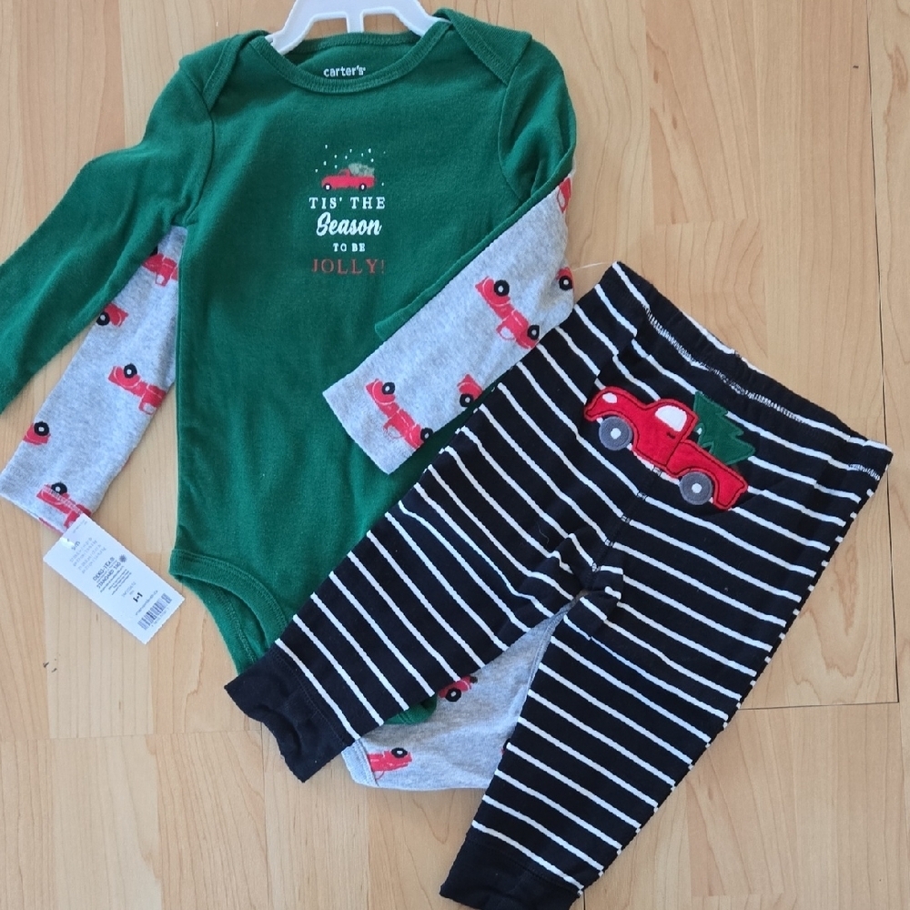 Carter's Festive Green and Black Baby Set, 9m, 3 Piece Set